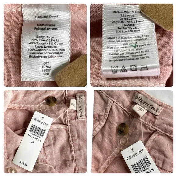 Coldwater Creek NWT Pale Mauve Lace Trim Cuffed Ankle Pant - Size 10 - Picture 7 of 16